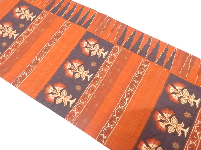 JAPANESE KIMONO FUKURO OBI / SILK / WOVEN FLORAL SARASA & GEOMETRIC PATTERN